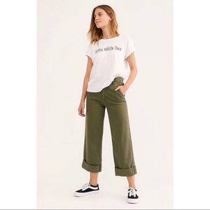 Free People Wide-Leg Pants Green